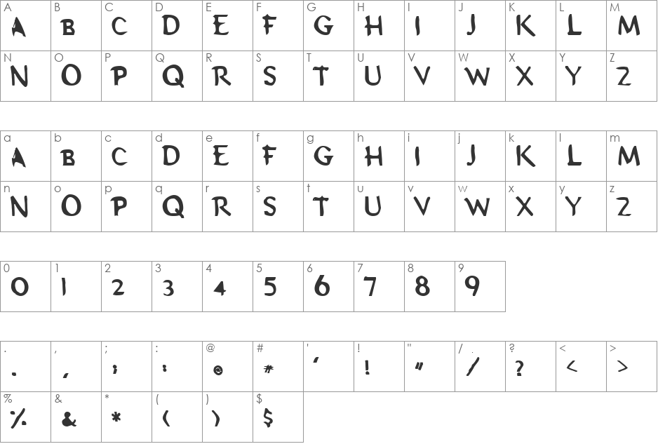 Schooldaze font character map preview