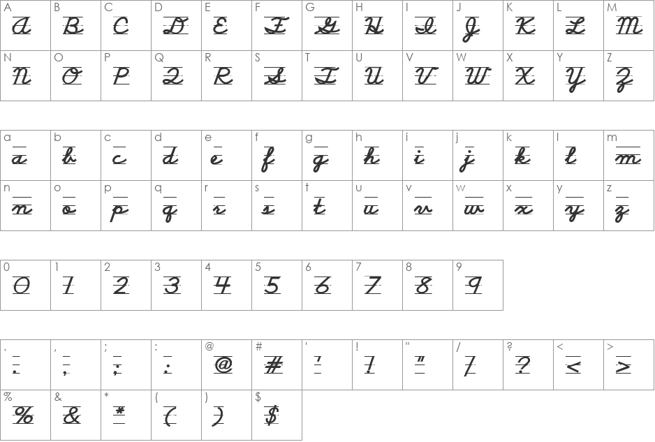 SchoolScriptLined font character map preview