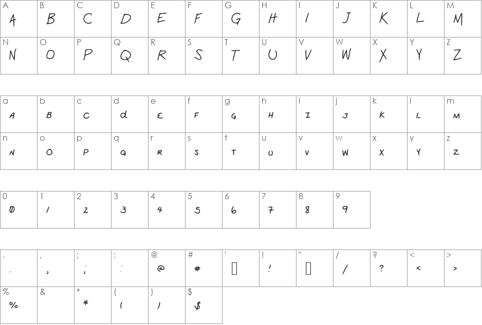 School_Work font character map preview