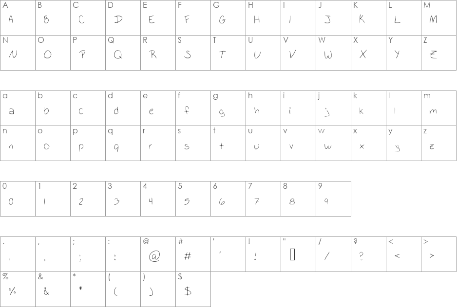 School_Writing font character map preview
