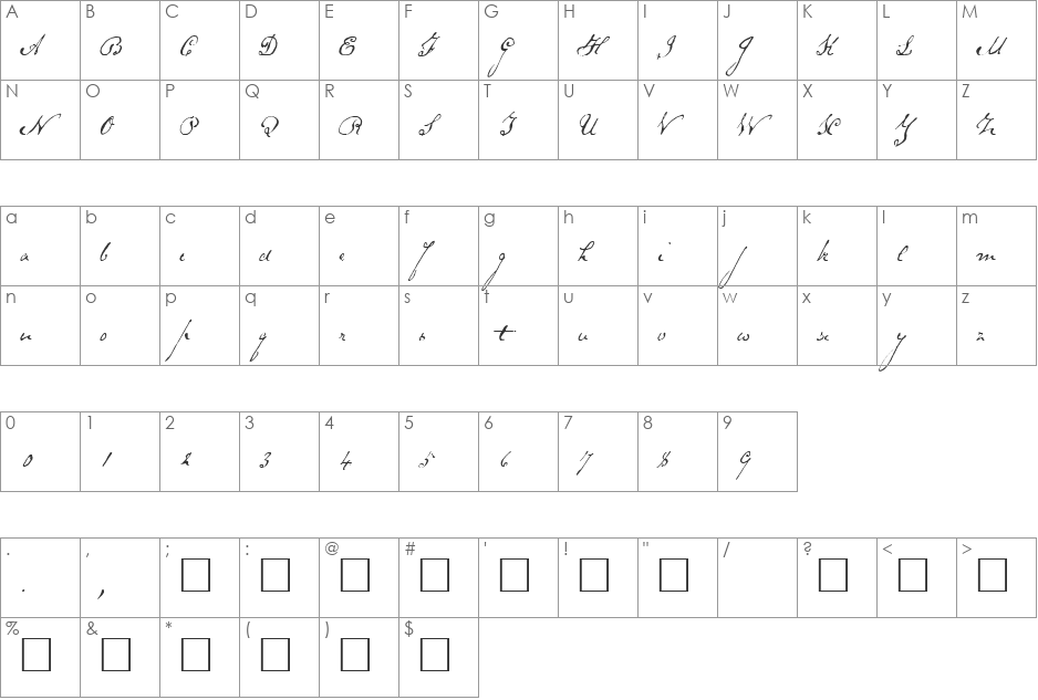 Schoon font character map preview