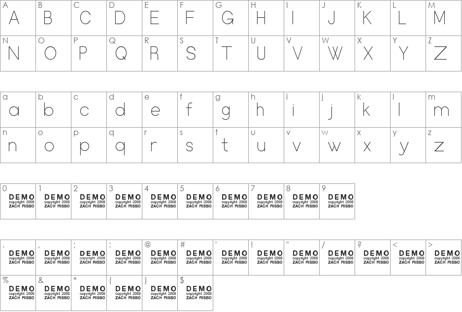 Schriftbild Grotesk Lt DEMO font character map preview