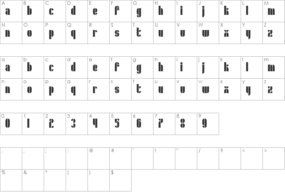 Schrofer font character map preview