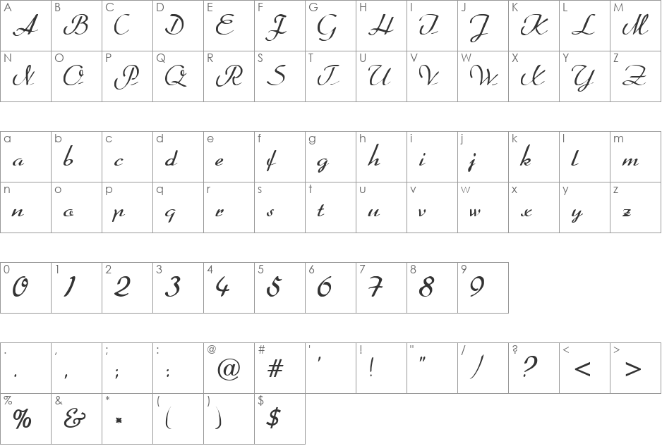Schulmeister font character map preview