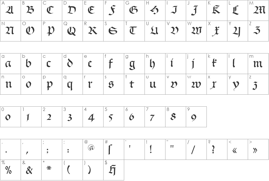 Schwabach font character map preview