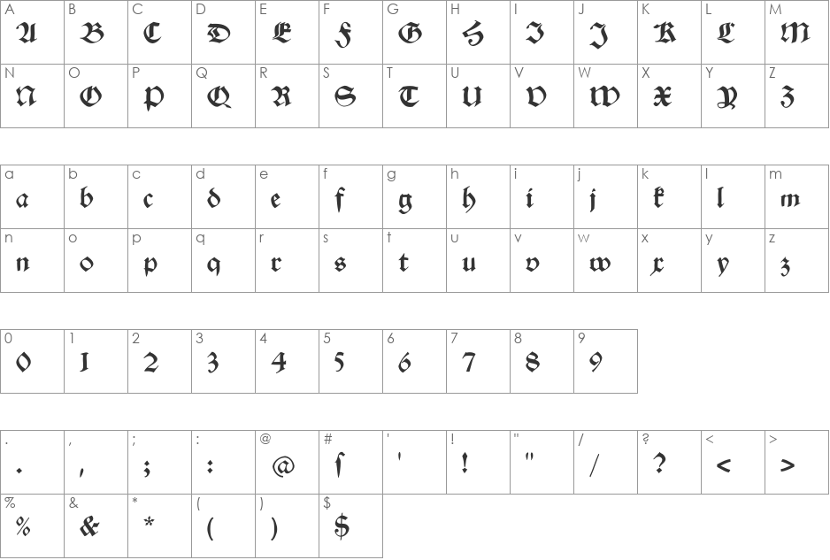SchwabachDuemille font character map preview