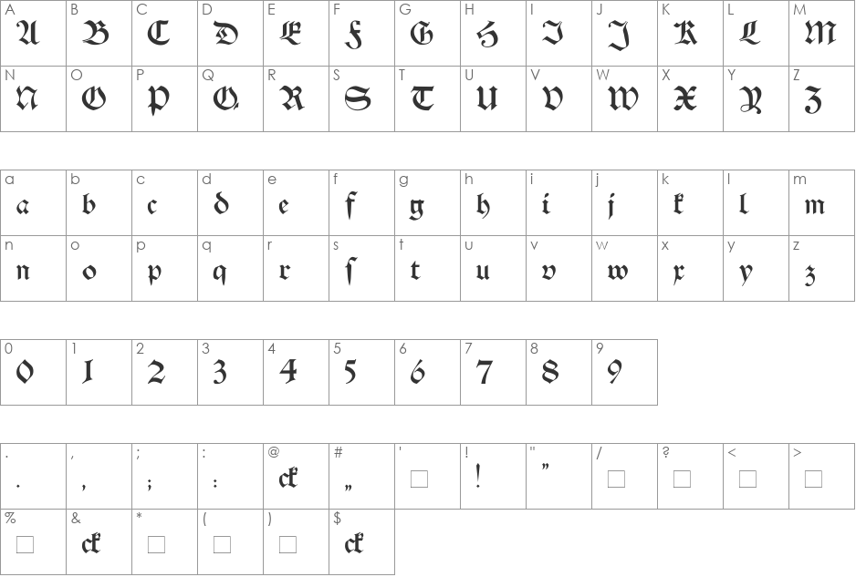 Schwaben Alt font character map preview