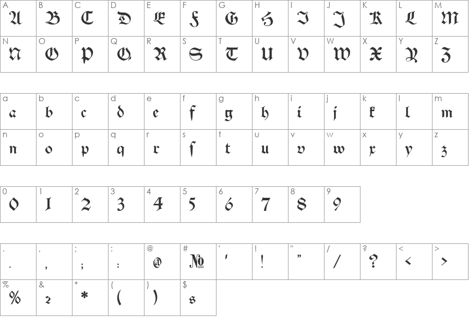 Schwaben Alt UNZ1A font character map preview