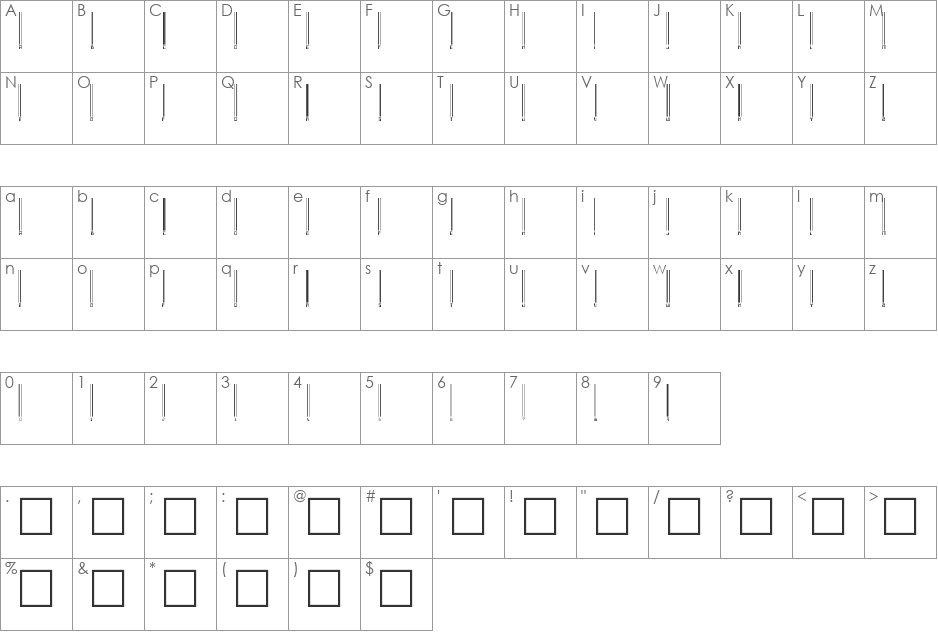 Barcoding font character map preview