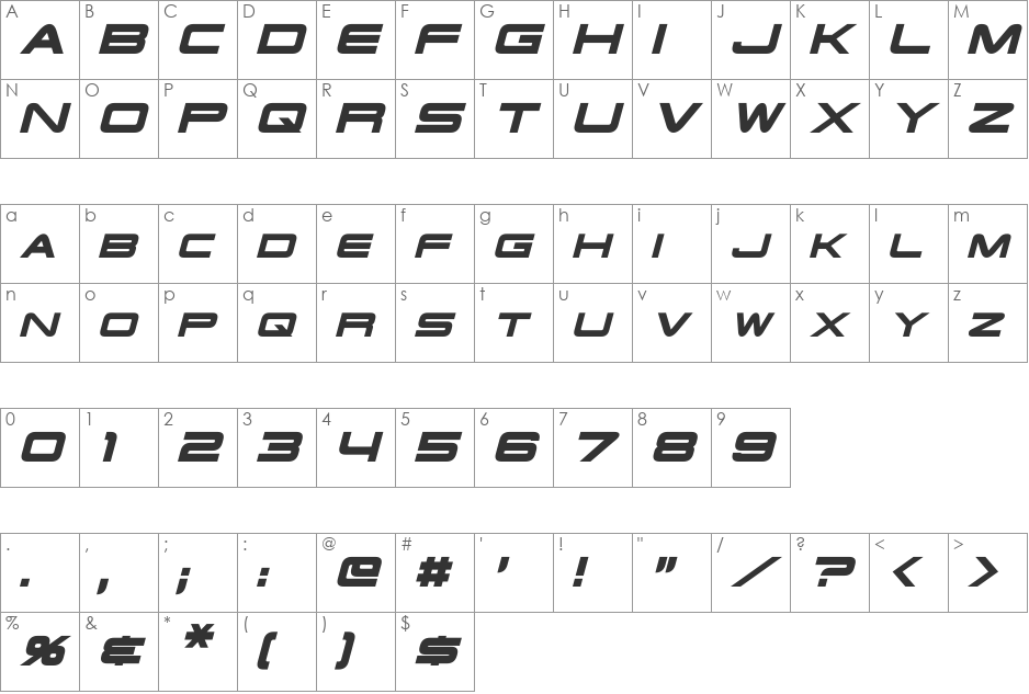 Schwarzenegger font character map preview