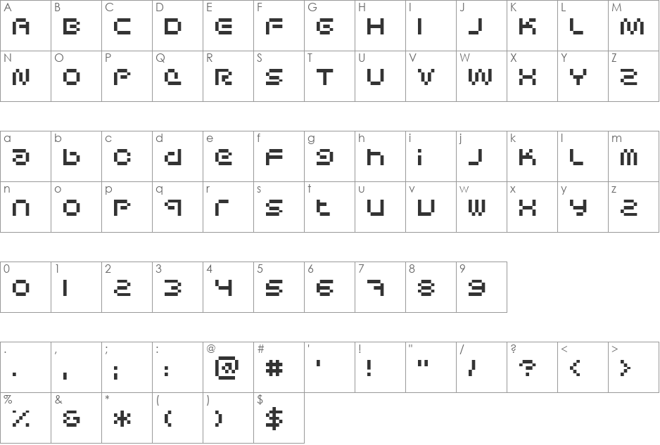 Sci Fied Bitmap font character map preview