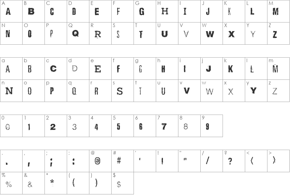 Scizzorwreck Halbfett Alt font character map preview