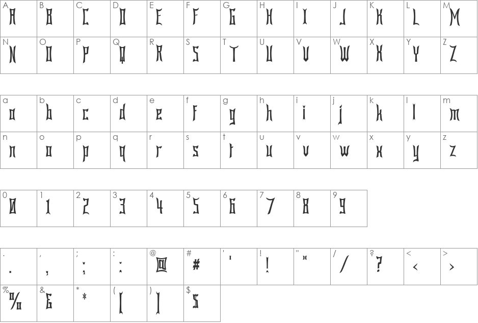 Bardour font character map preview