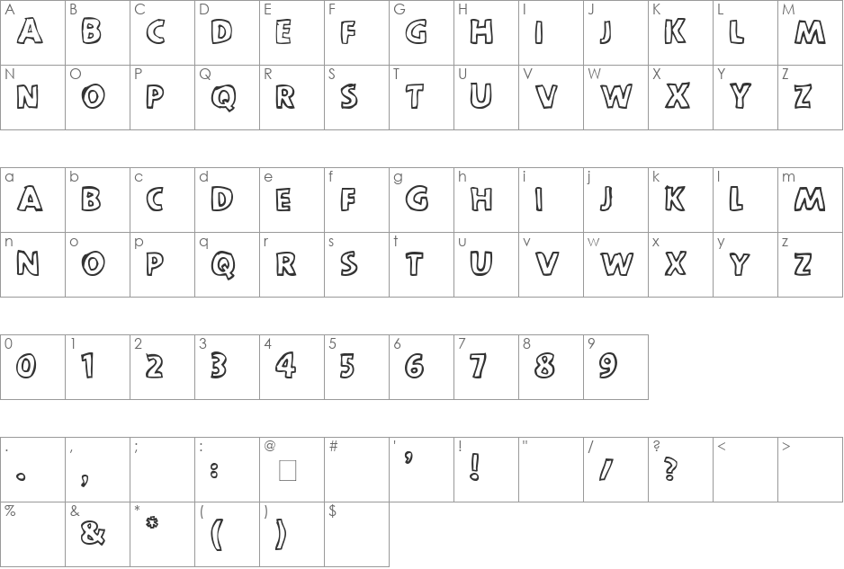 scootch over (sans) font character map preview