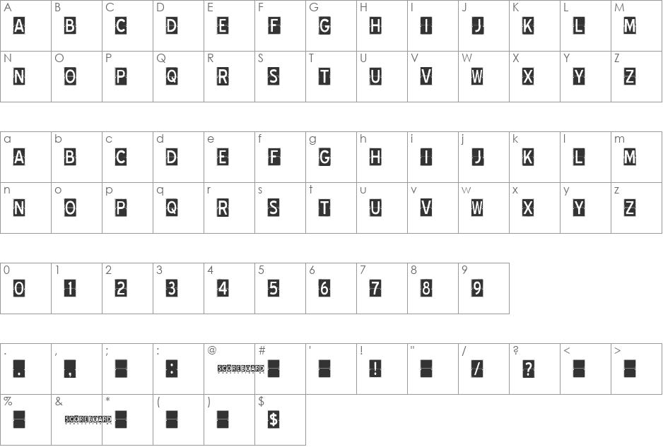 SCOREBOARD font character map preview