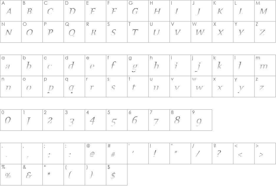 ScoriaMSlanted font character map preview