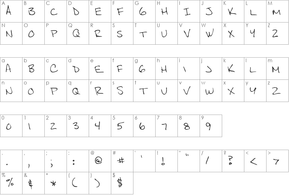 Scott font character map preview