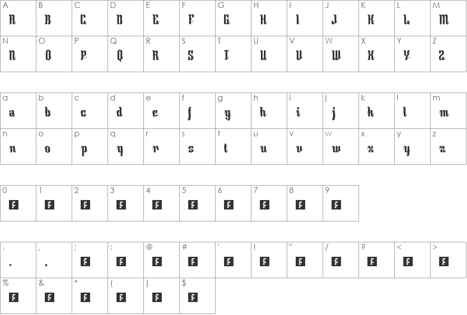 Scrambled Script font character map preview