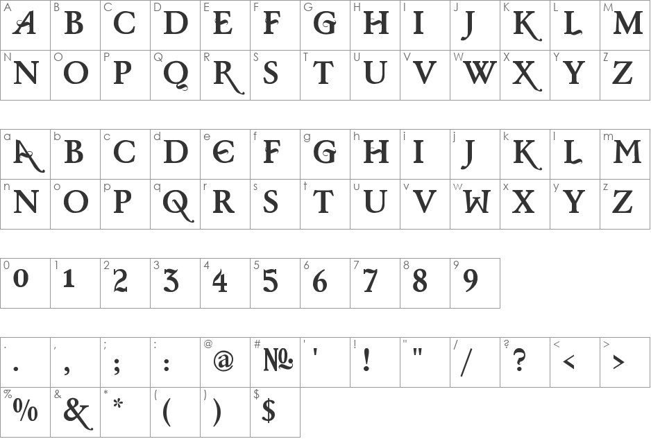 Baris Cerin Regular font character map preview
