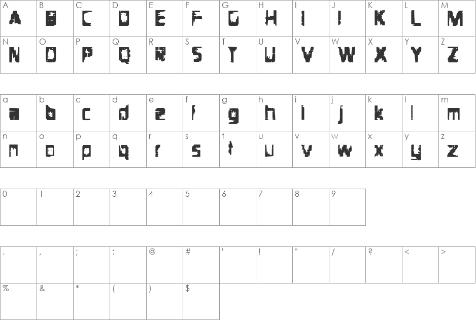 Scraped Knee font character map preview