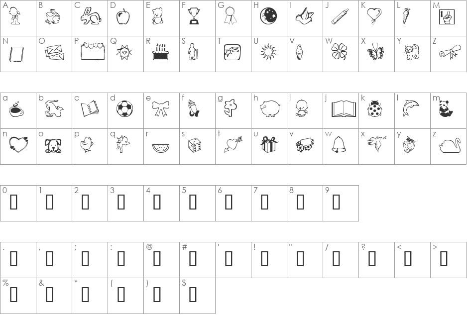 ScrapiCons font character map preview