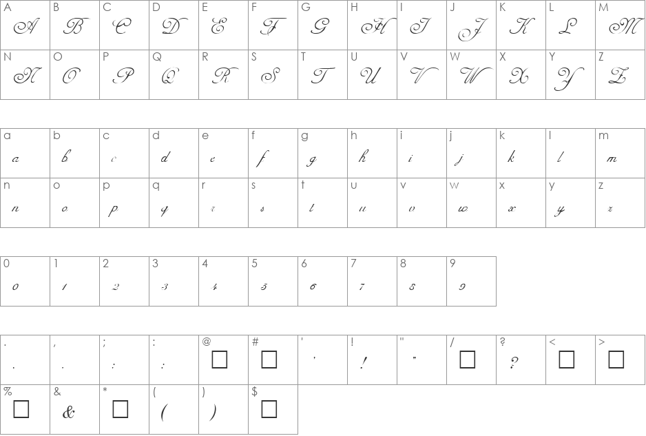 Adine Kirnberg font character map preview