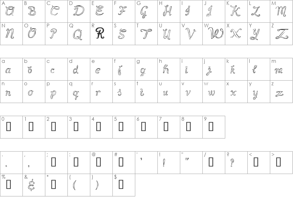 Scrapt font character map preview
