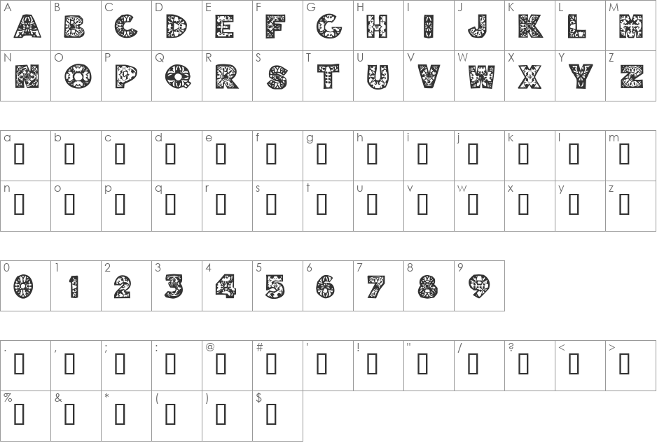 Scraptacular font character map preview