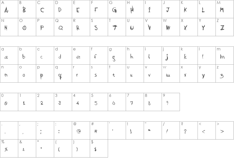 Scratch Little font character map preview