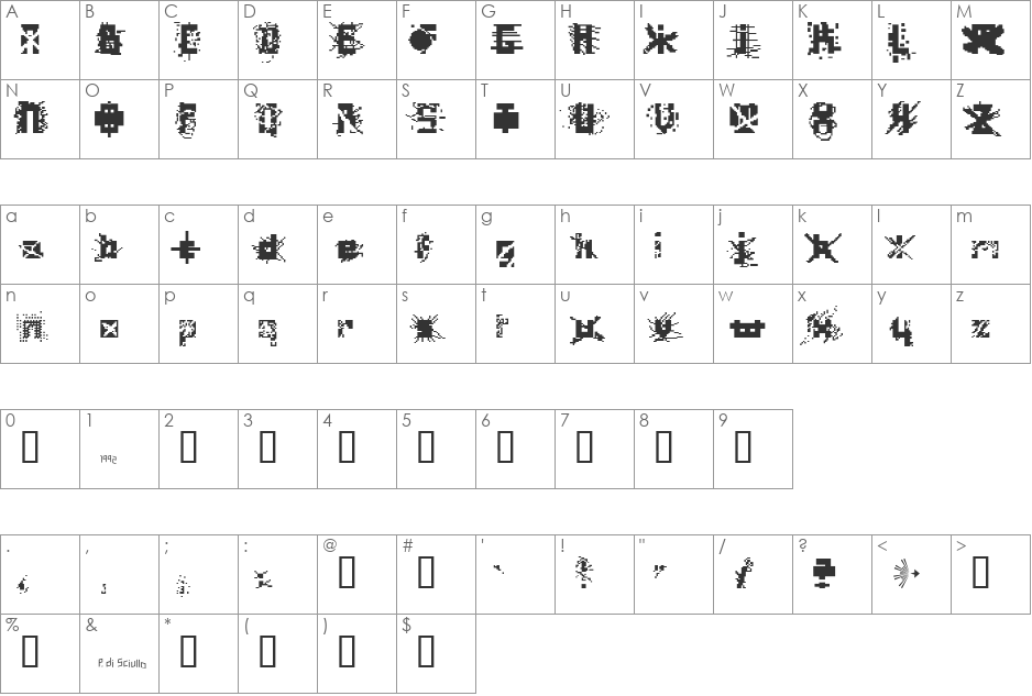 ScratchedOut font character map preview