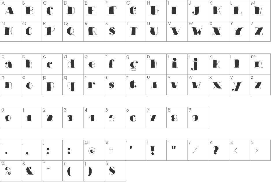 Barkants White font character map preview