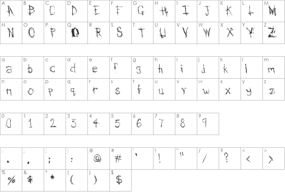 Scrawled Mess font character map preview