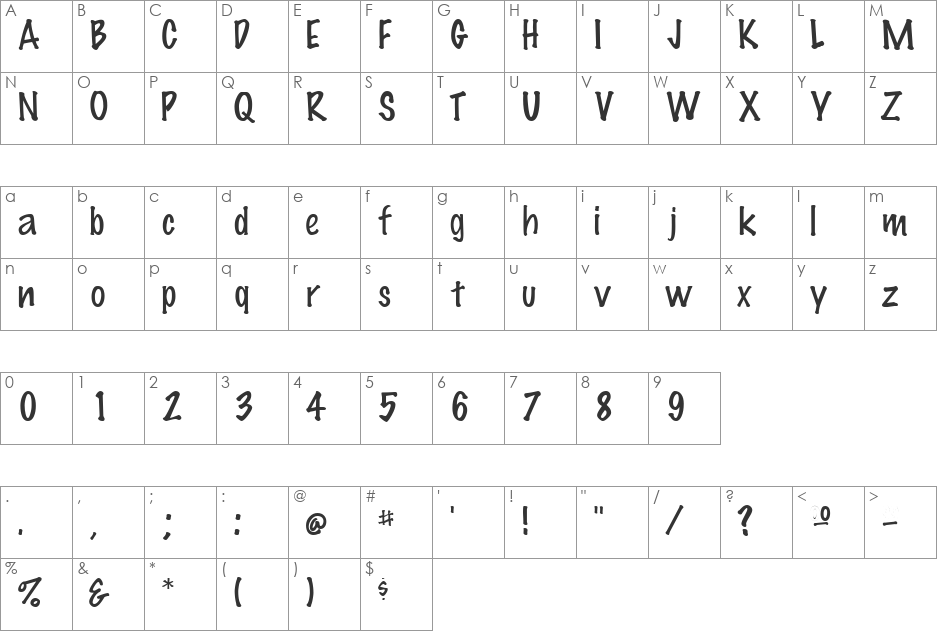 ScrawlinLightSSK font character map preview