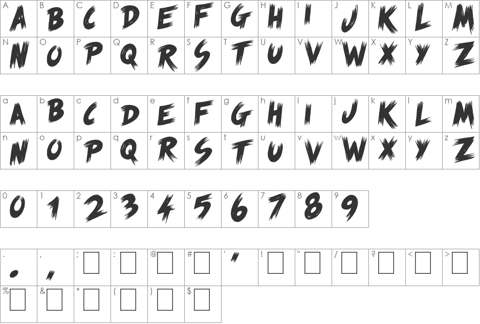 Scream Again font character map preview