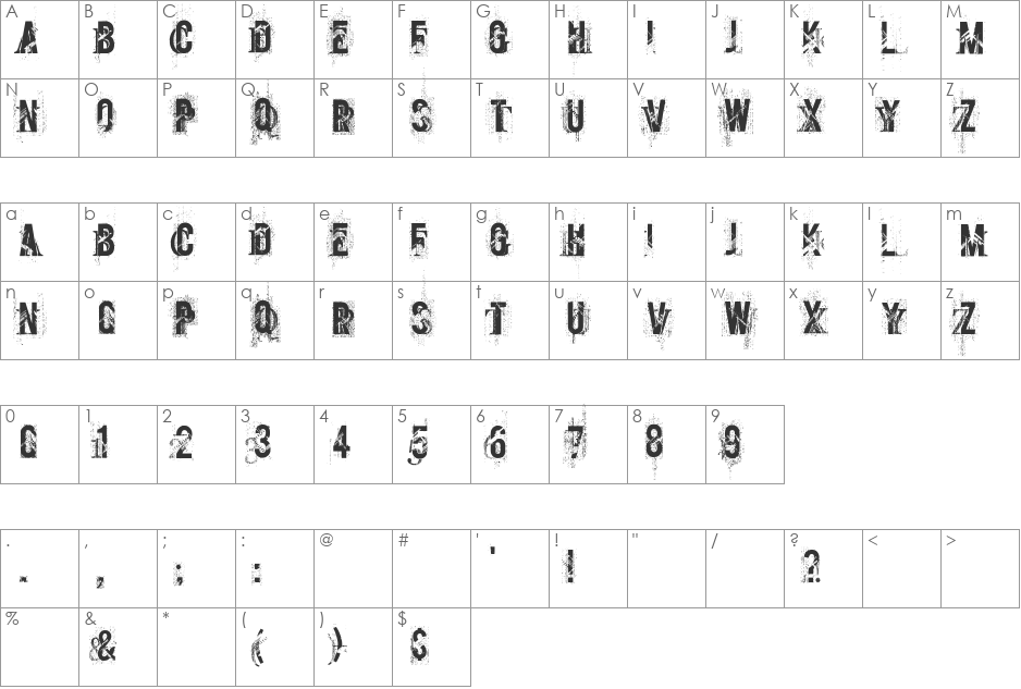 screamo font character map preview