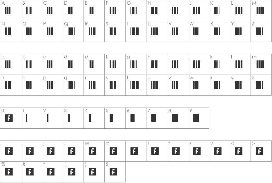 barkode font character map preview