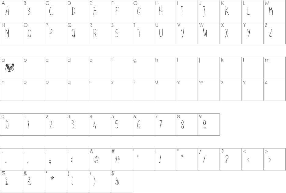 SCREAMY HAND font character map preview