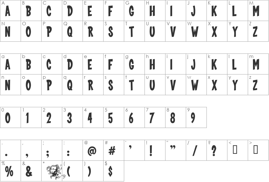 Screebie font character map preview