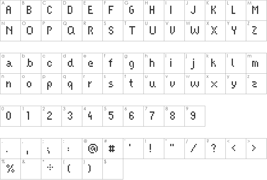 screenfox9 font character map preview