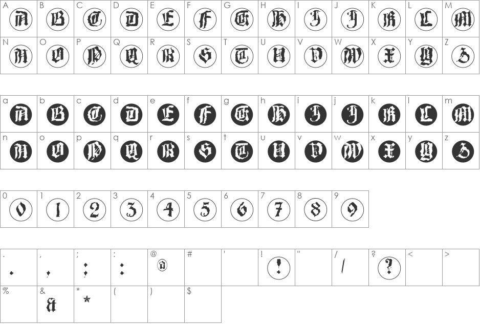 Barlos-RandomRings font character map preview