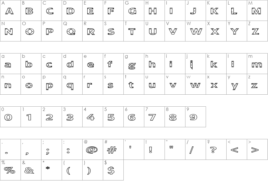 ScrewedFontDark font character map preview