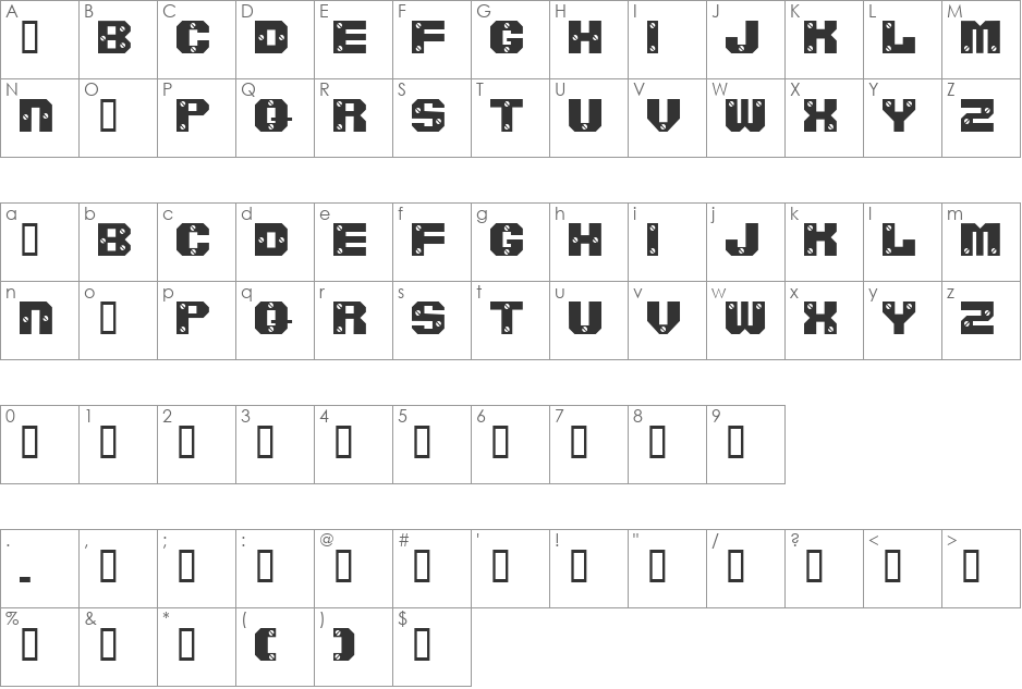 ScrewedSW font character map preview