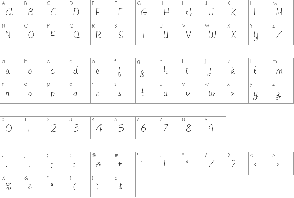 Scrib font character map preview