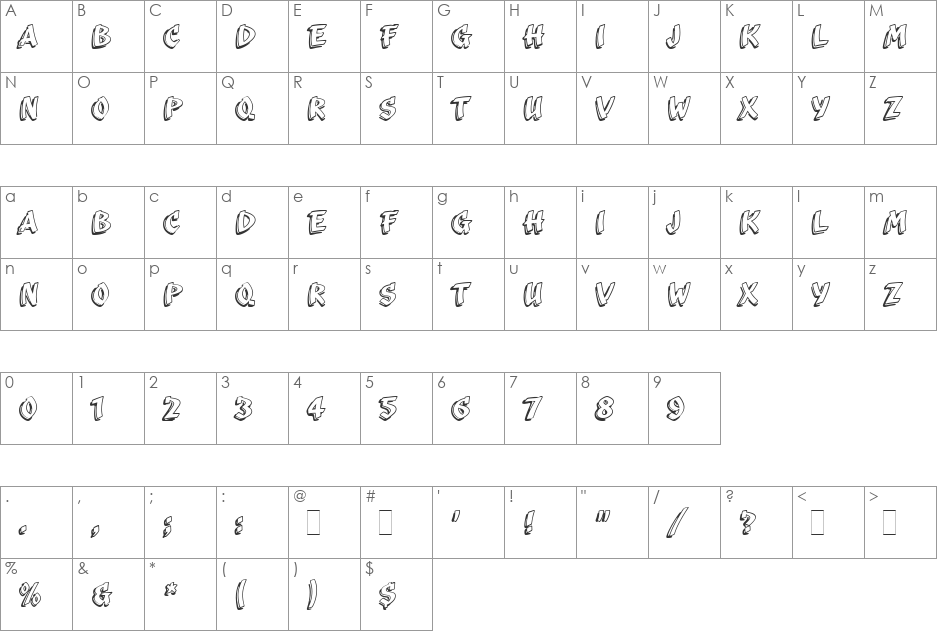 Scriba LET font character map preview