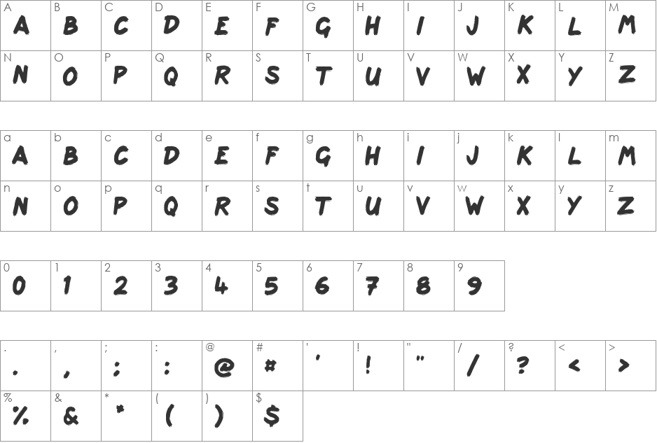 scribbage font character map preview