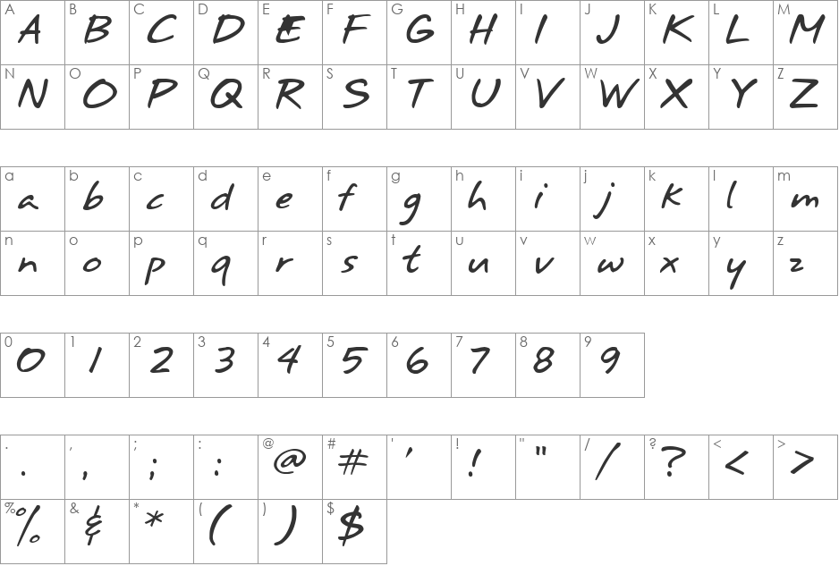 scribble font character map preview