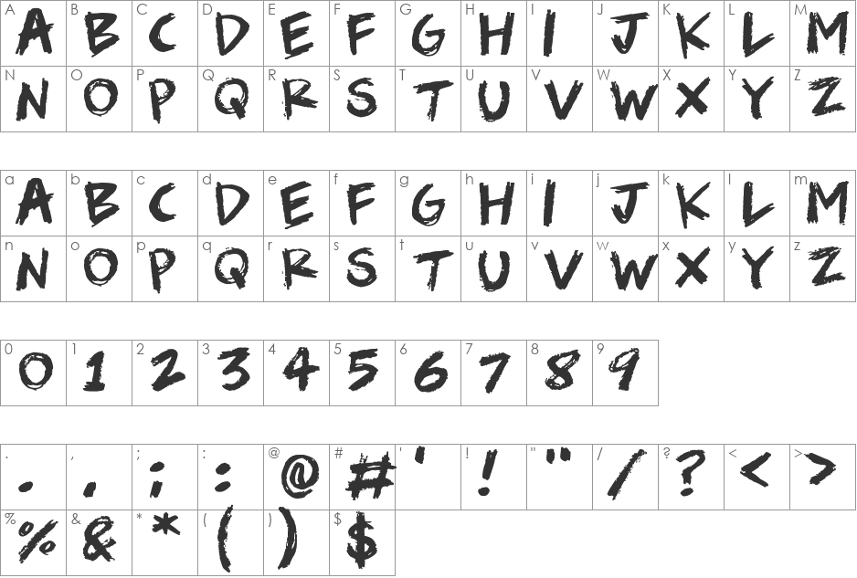 Scribble Scrawl font character map preview