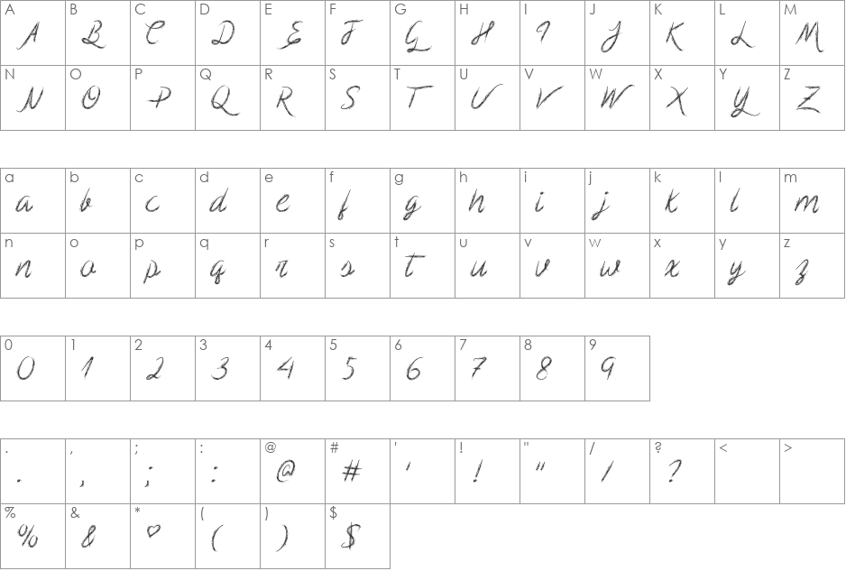 Scribble Script font character map preview