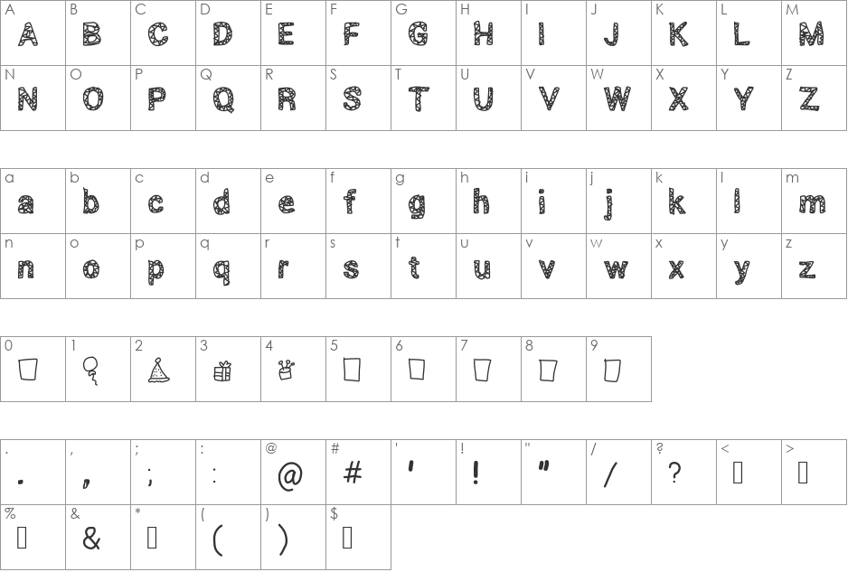 scribbled font character map preview