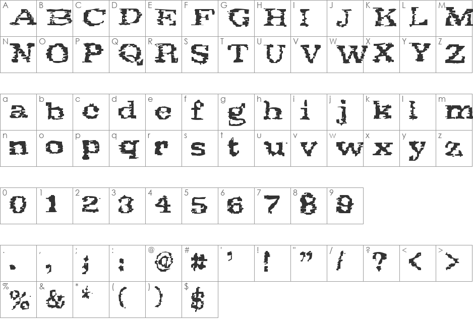 Scribs font character map preview